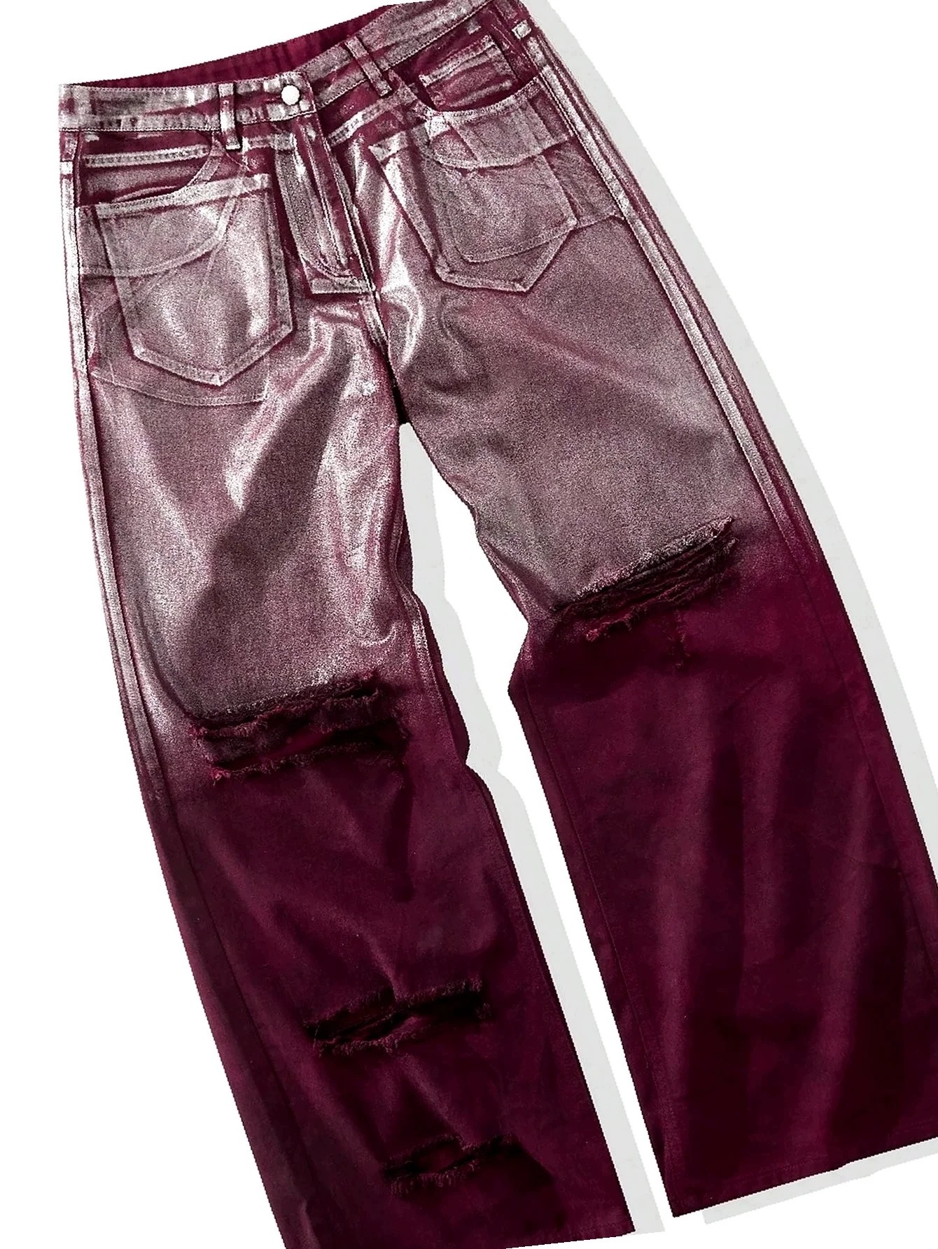 Pánské džíny s dírami Wide Leg Burgundské Metalické S