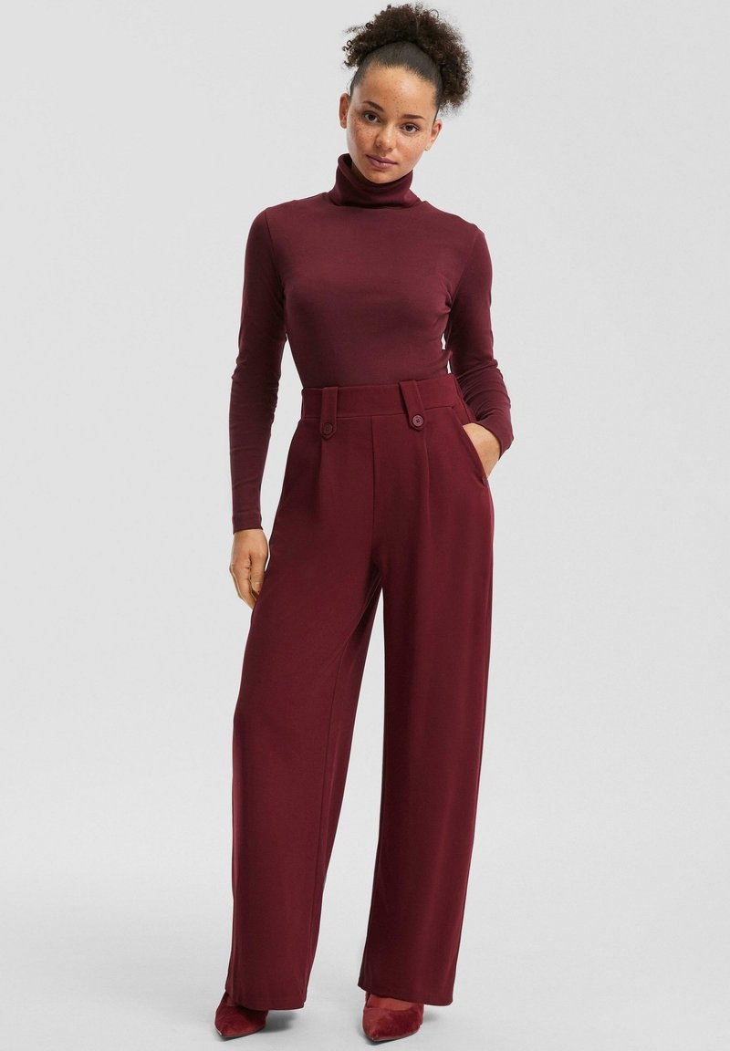 Qs Dámské Kalhoty Palazzo Vínové S Knoflíky, Vysoký Pas 40/30 6FA