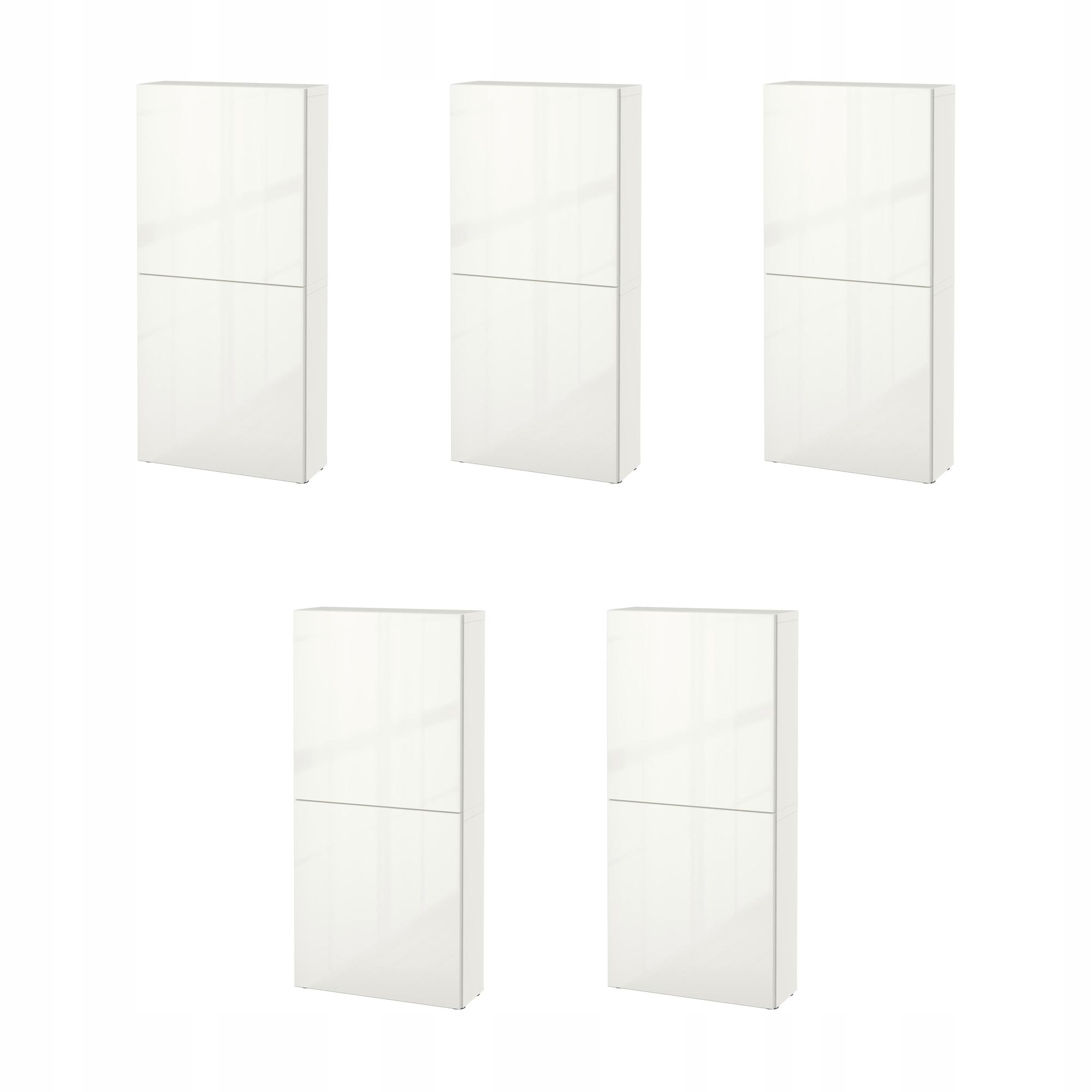 5 szt. Besta Szafka ścienna 2 drzwi biała połysk 60x22x128 cm Selsviken