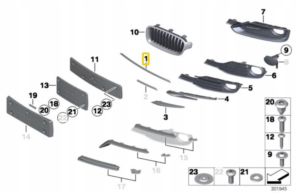 BMW F30 F31 Listwa Zderzaka Przód Środkowa Sport