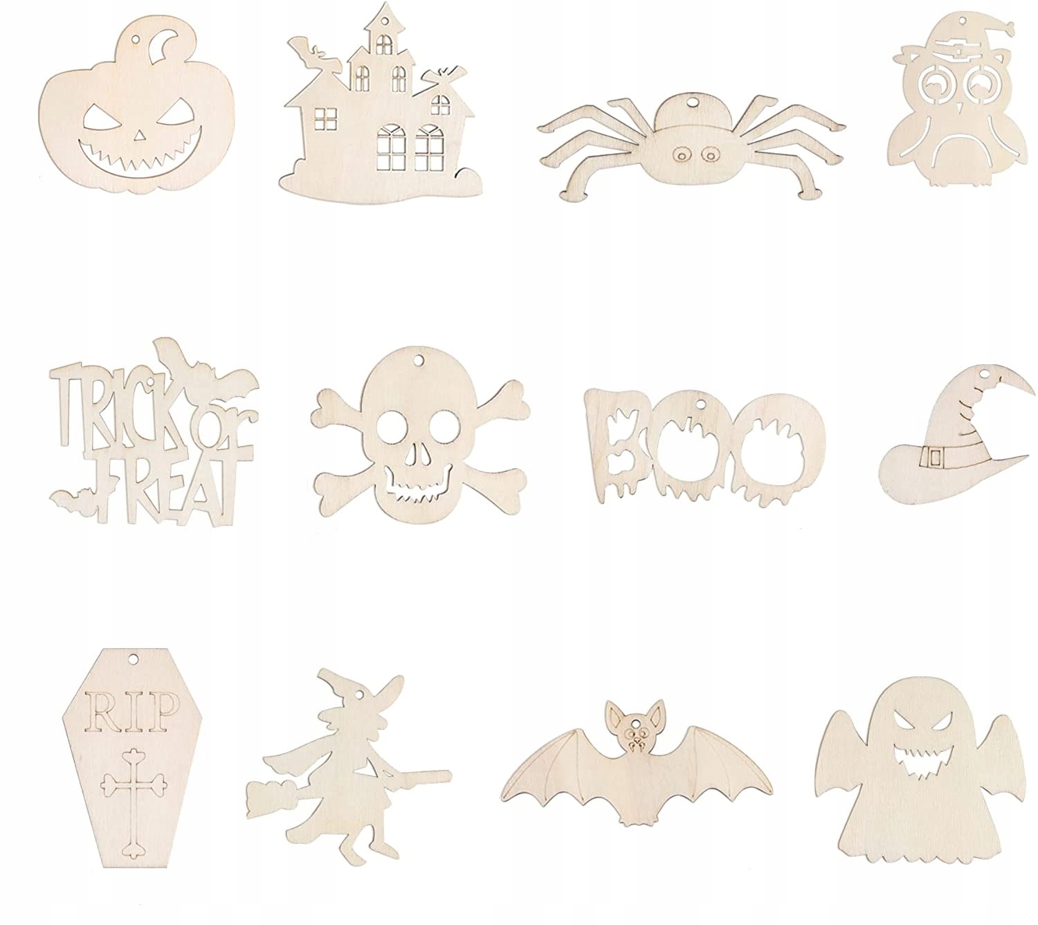 Dřevěné přívěsky na Halloween ozdoby MIX Set