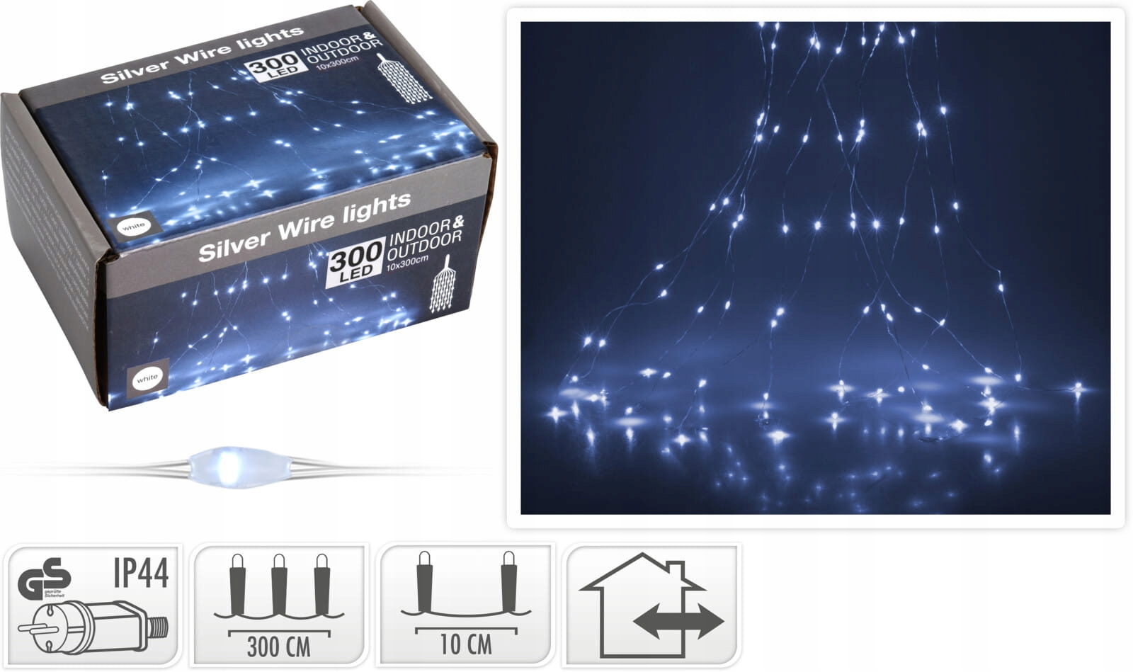 

Lampki 300 Led zimne srebrny drucik wiązka 10