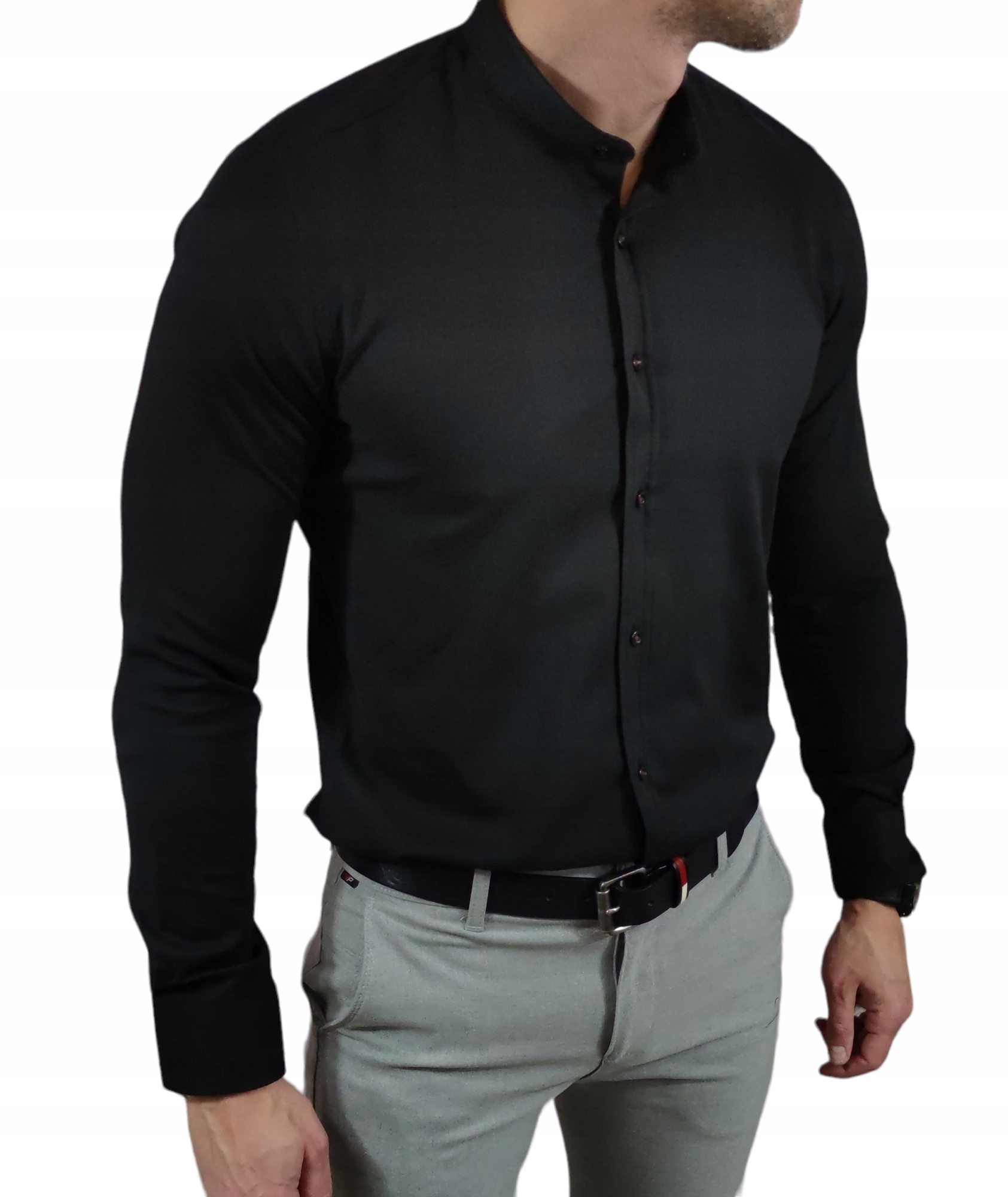 Koszula slim fit ze stójką czarna EGO01 - S Rozmiar S
