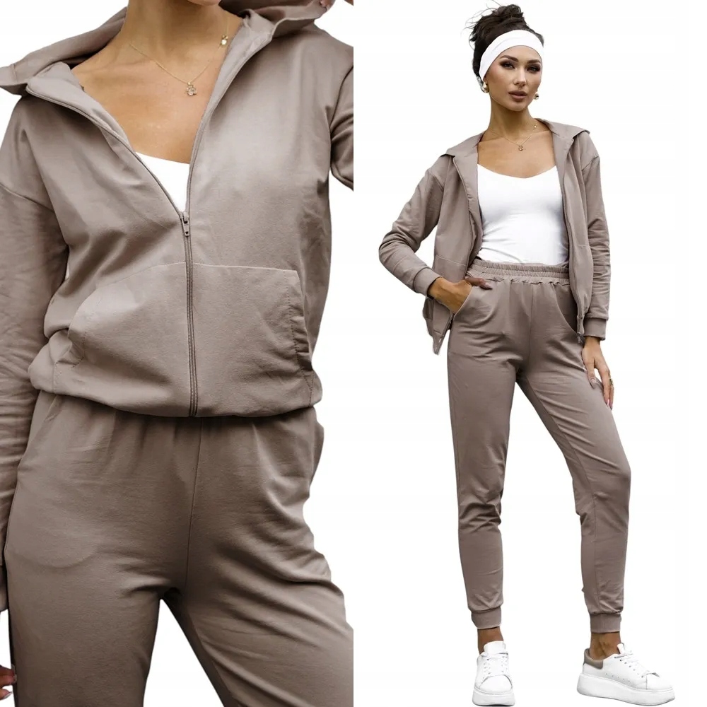 Dámský Teplákovka Bavlněný komplet s kapucí L 40 Béžová