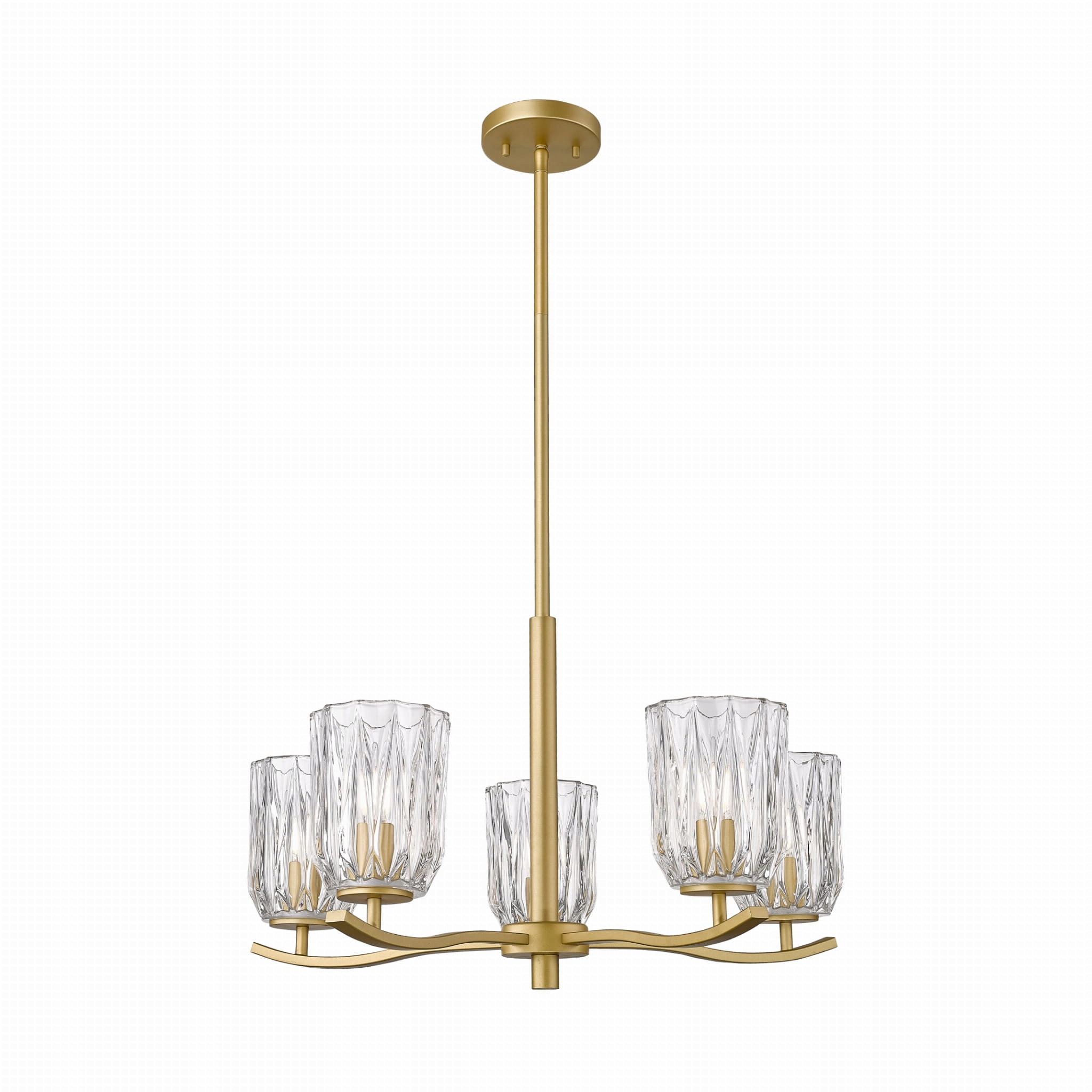 Závěsná lampa s pěti zdroji světla a průhlednými stínidly Tazza