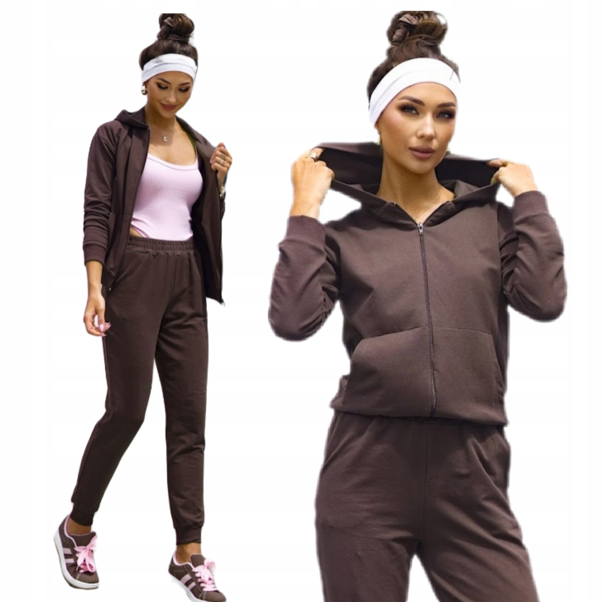 Komplet Dresowy Bawełniany Spodnie Bluza Z Kapturem Rozpinana Polski Dres S