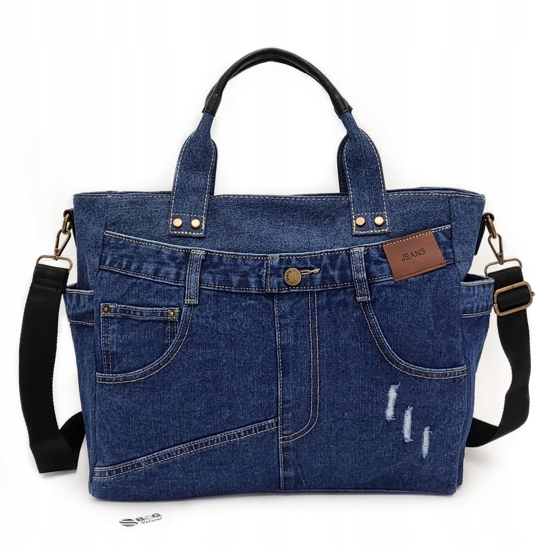 Torebka Jeansowa Shopper A4 Duża Na Ramię Do Ręki Vintage Denim Vegan