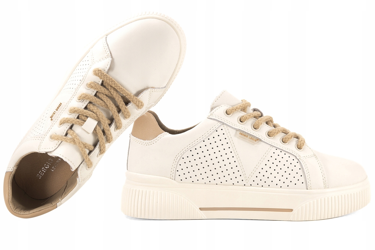 Sergio Leone SP-103 Dámské Sportovní Polobotky, Kožené Tenisky, béžové, velikost 40 B