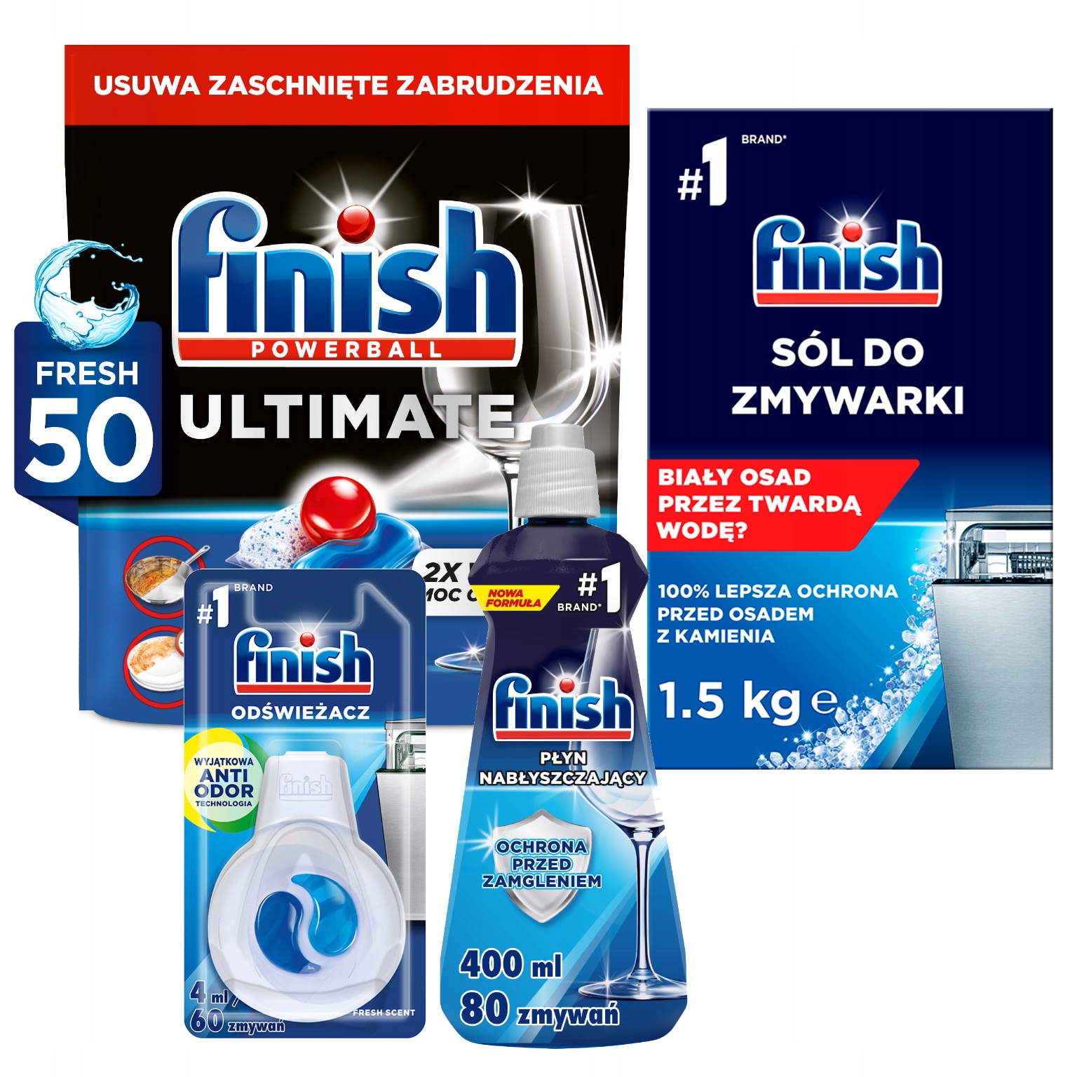 Levně Finish Giga Sada pro myčku nádobí 3 produkty kapsle Ultimate Fresh 50 Kusů