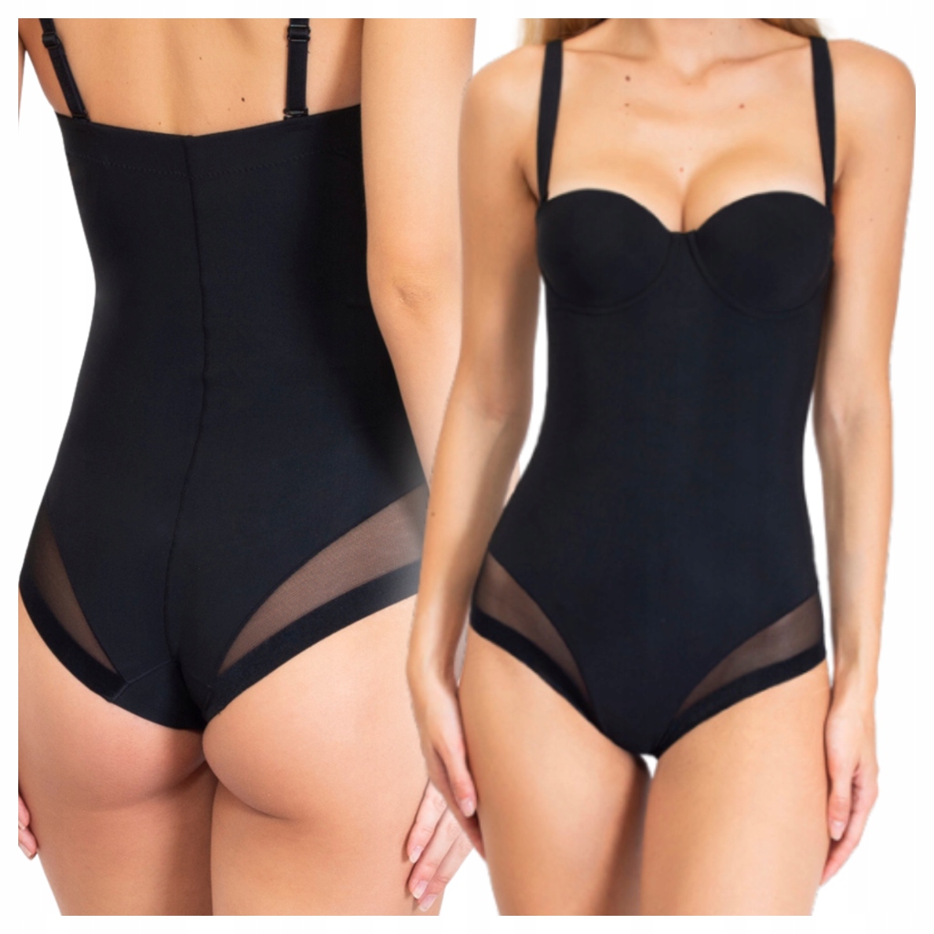Dámské bezešvé zeštíhlující body s odnímatelnými ramínky, černé 80B