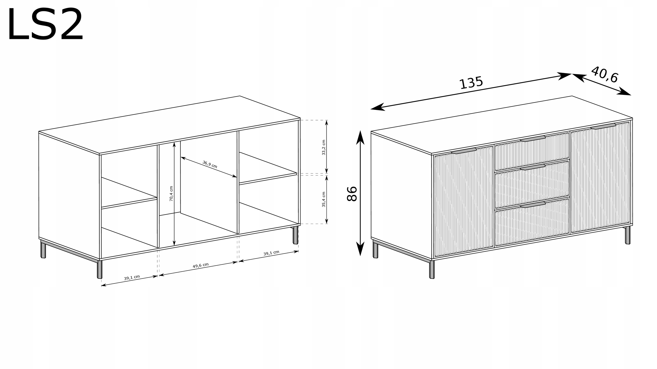 KOMODA 2D3S nowoczesna LS-2 ryflowane fronty STONE GREEN + CZARNE NOGI Marka Pro-S