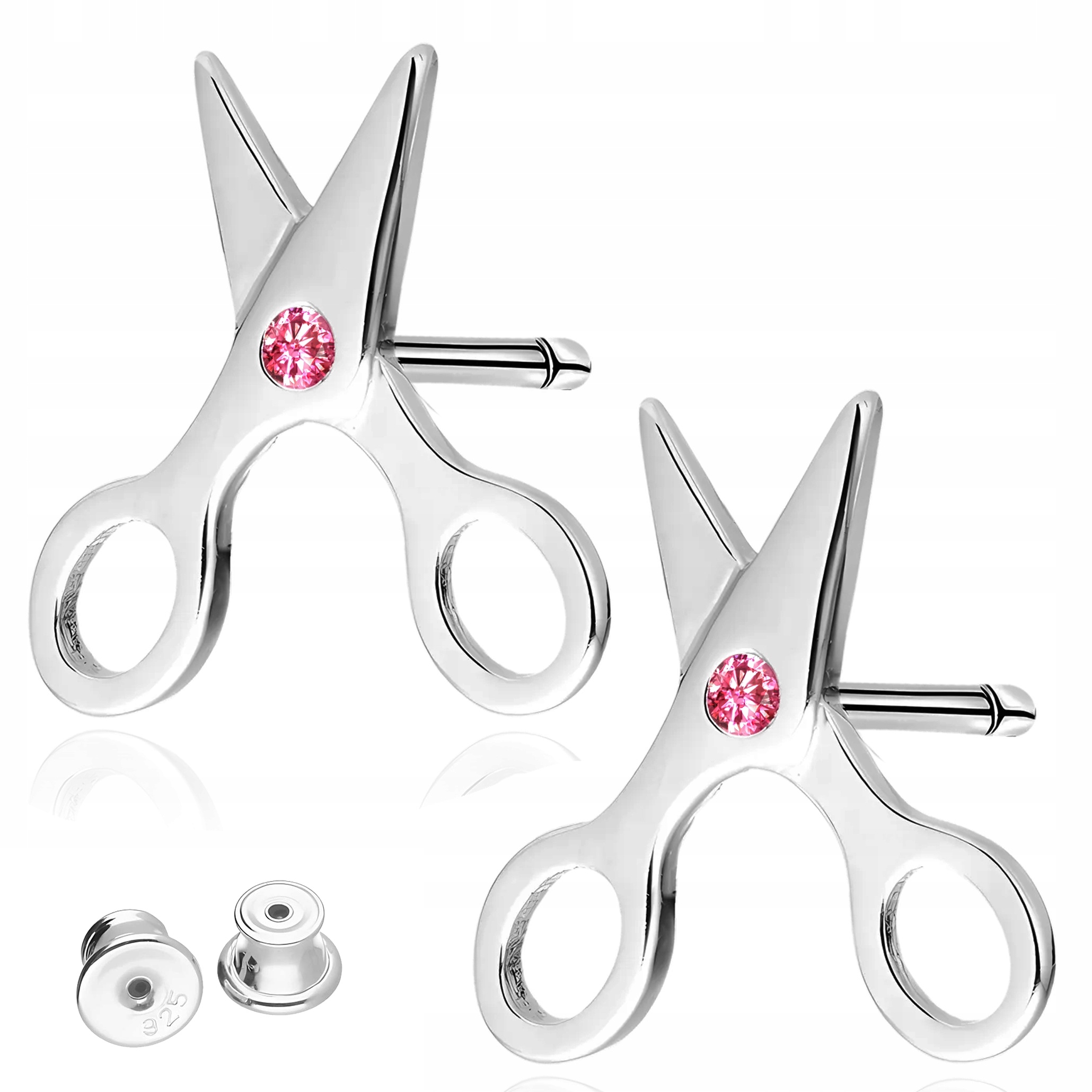 Stříbrné Náušnice Nůžky s červeným očkem Zirkon Stříbro 925