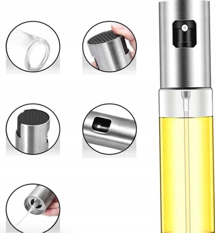 ROZPYLACZ SPRYSKIWACZ NA OLEJ OCET I OLIWĘ DOZOWNIK OLEJU ZE SPRYSKIWACZEM Kolor odcienie szarości i srebra