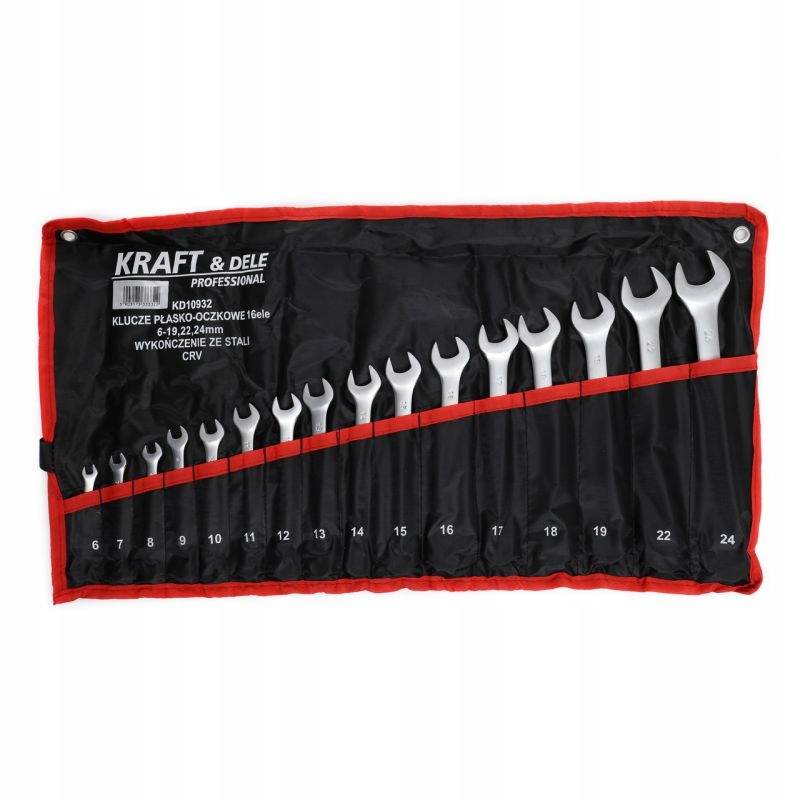 KLUCZE PŁASKO-OCZKOWE 16el. 6-24mm CRV KD10932