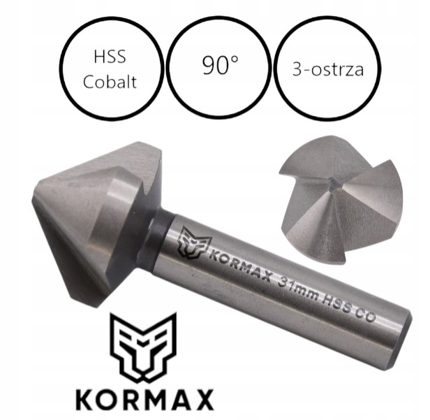 Pogłębiacz stożkowy 31,0mm fazownik 90 stopni 3-ostrzowy frez Kormax