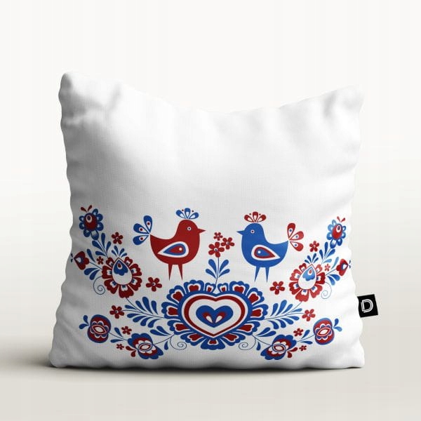Poszewka FOLK wzór L05 | wzór z kurami i sercami