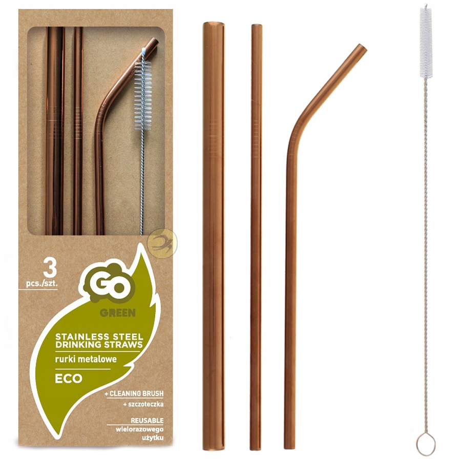 

Słomki Wielorazowe Rurki Metalowe 3SZT Złote Eko