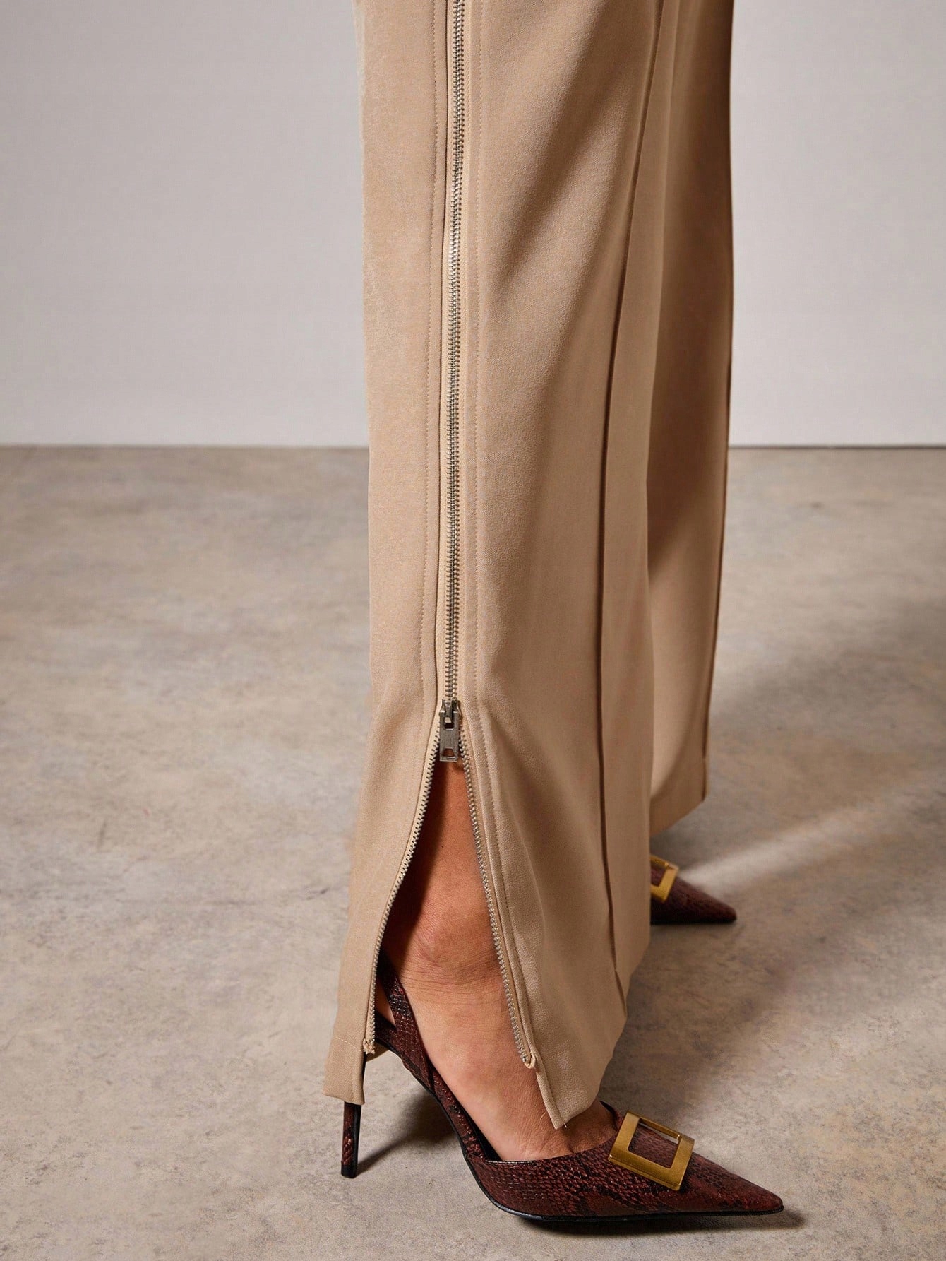 Dámské Elegantní Kalhoty S Rozepínacími Nohavicemi, Béžové, Shein, Velikost 38