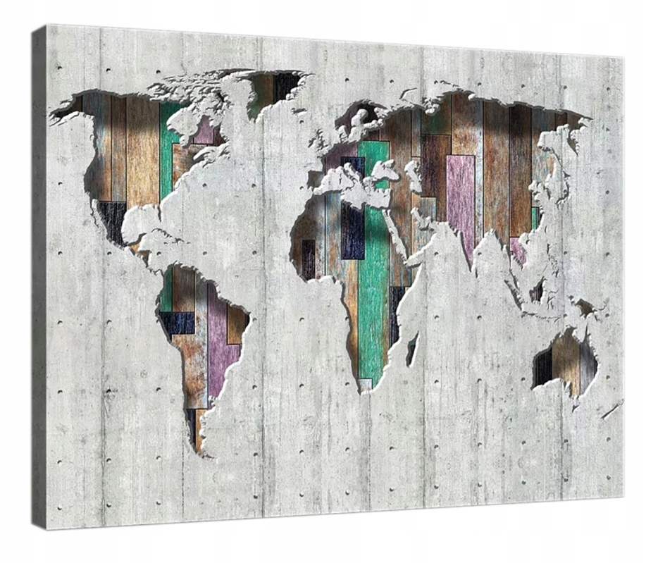 Obraz 100x75 Mapa světa beton dřevo textura loft Průmyslové cestování
