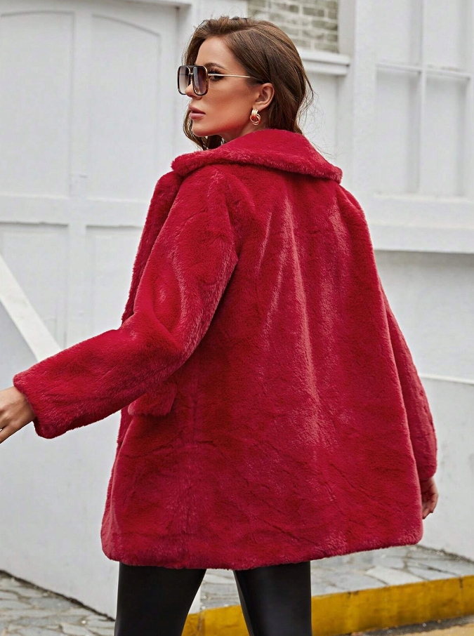 FUTRO DAMSKIE Z KIESZENIAMI GŁADKIE CZERWONE M ŁOA Płeć kobieta