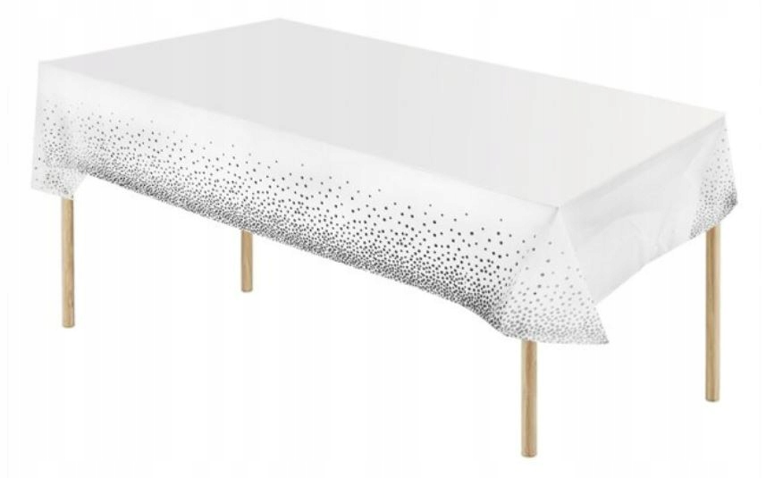 

Obrus plamoodporny foliowy 137x274 srebrne grochy