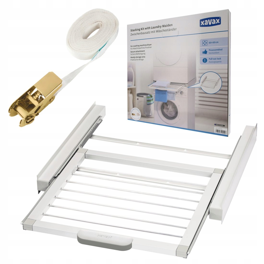 Stabilny Łącznik Pralki Z Suszarką Xavax Wysuwana Półka Uniwersalna Biała