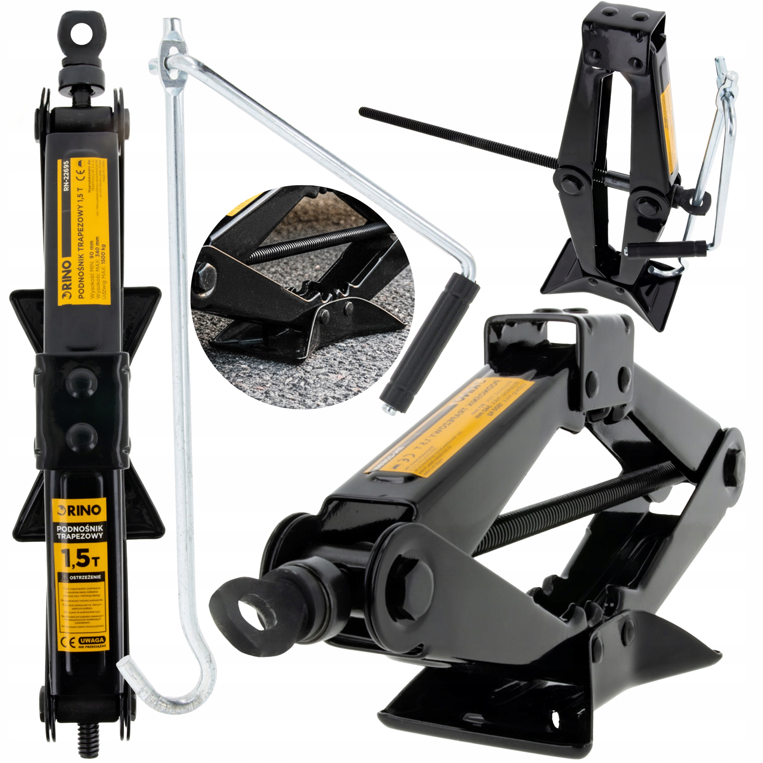 Podnośnik samochodowy lewarek trapezowy Rino JAC15S 1,5 t do wymiany kół