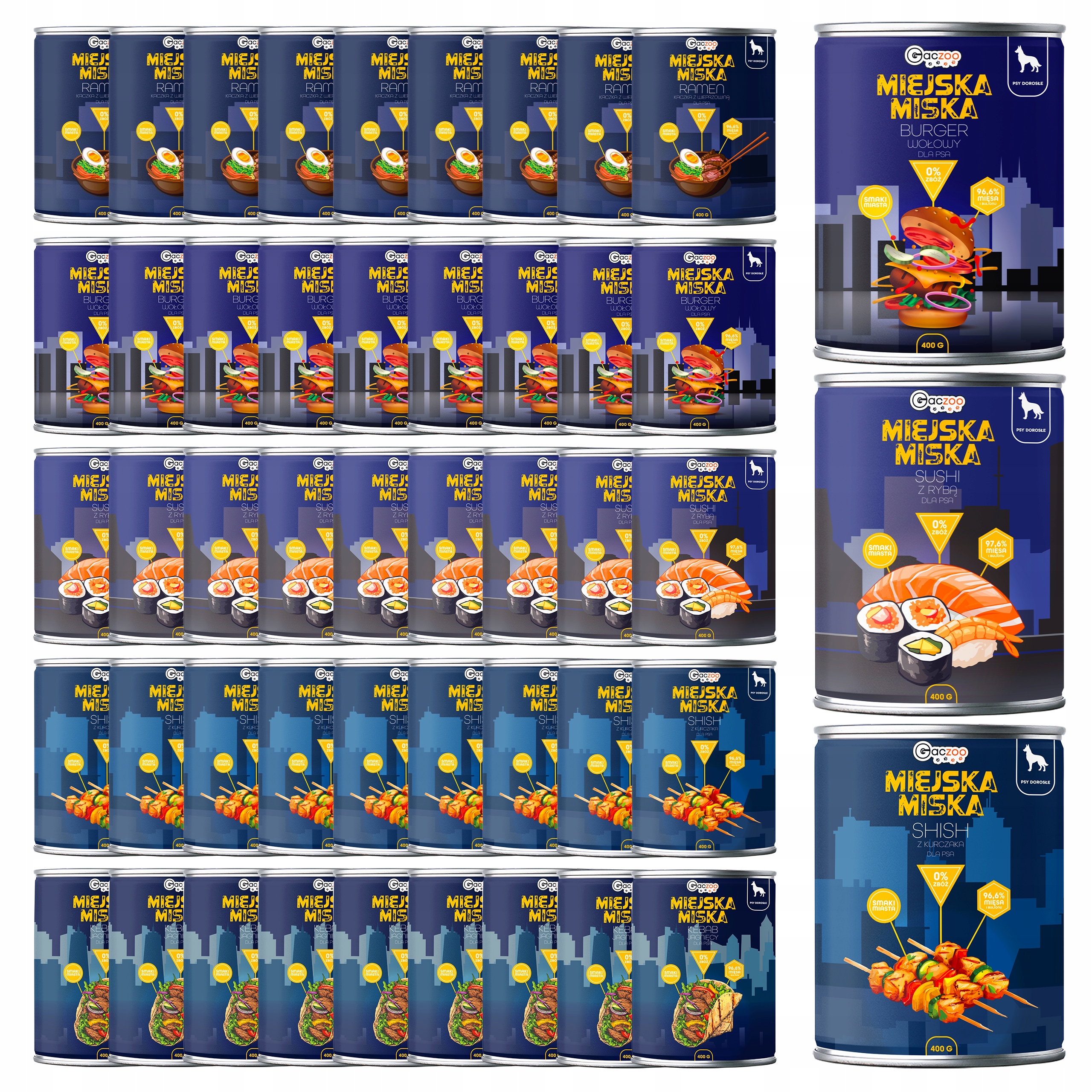 Levně Gaczoo Městská miska bezobilná krmivo pro psy Mix chutí 48 x 400 g