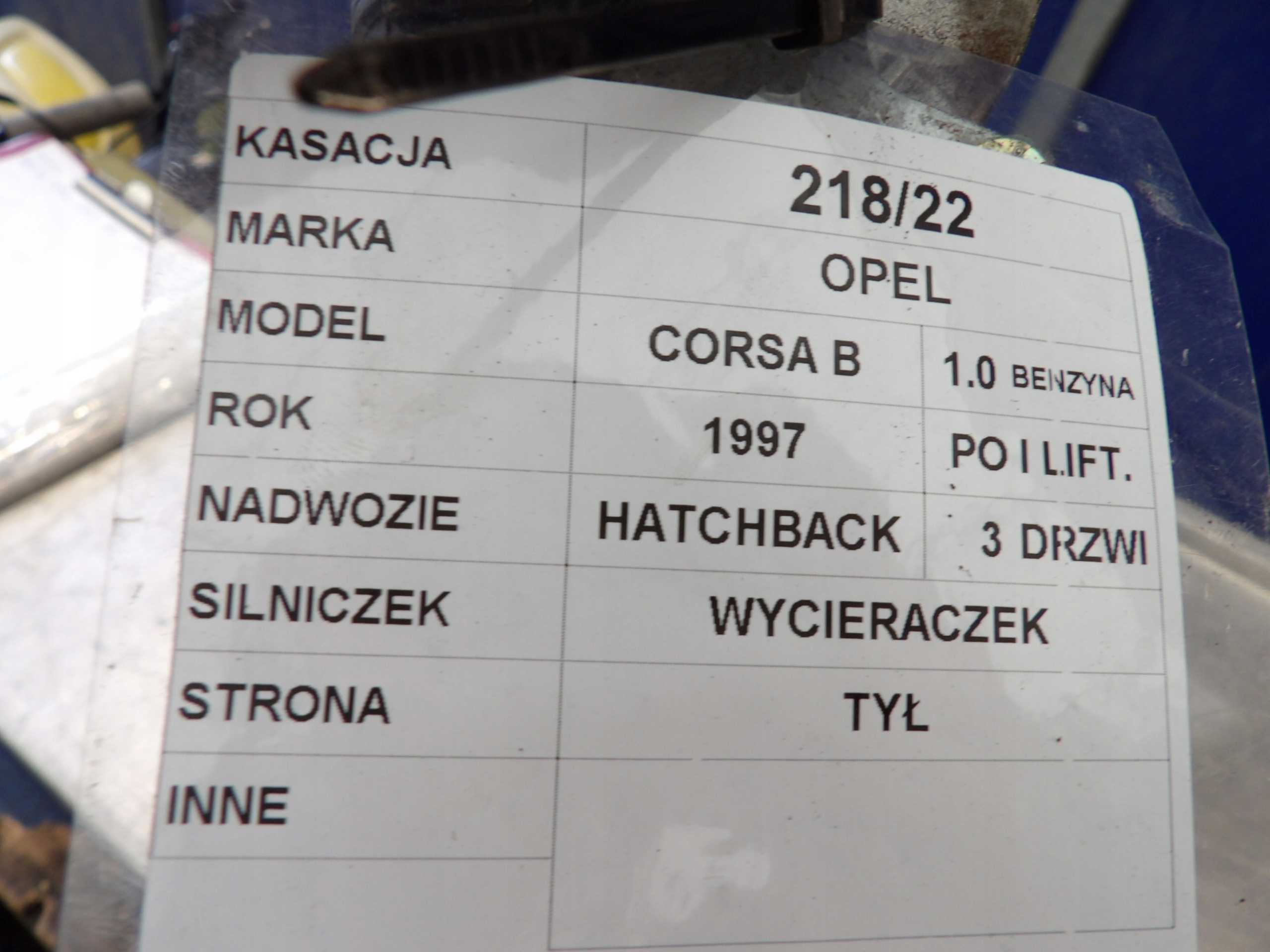 MOTOR WISCHER HECK OPEL CORSA B 90386268