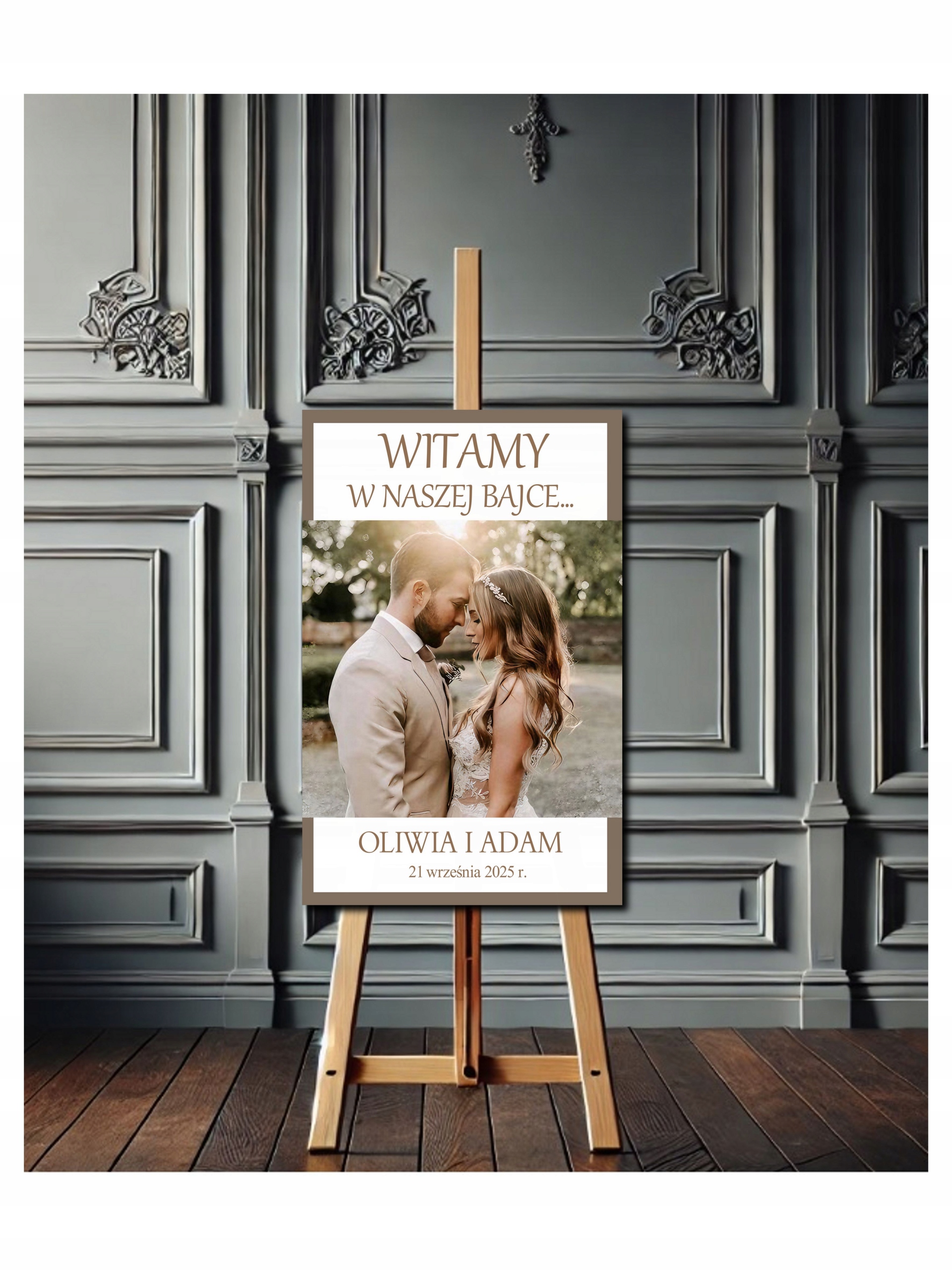 TABLICA NA WESELE ŚLUB OBRAZ ZE ZDJĘCIEM I PERSONALIZACJĄ 70x50 Kształt prostokątny