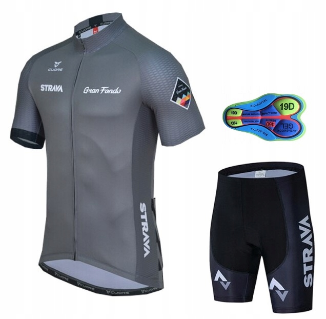 STRÓJ ROWEROWY MĘSKI STRAVA SZARY SPODENKI ŻELOWE KOMPLET KOLARSKI