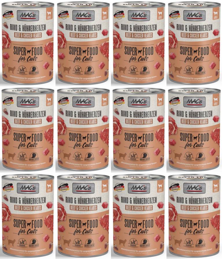 Levně MAC's Cat Hovězí maso a drůbeží srdce 12 x 400 g