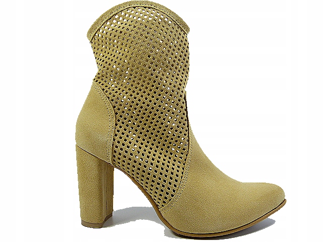 Pískové ažurové kotníkové boty na podpatku, kožené dámské boty na podpatku Gopol 38