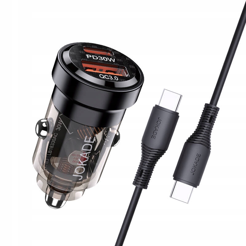 SZYBKA Ładowarka Samochodowa USB + USB-C PD 30W 5A QC 3.0 + KABEL 2x TYP C