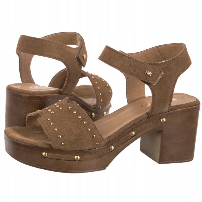 Dámské kožené sandály na podpatku Karino Rudé 5550 Hnědé