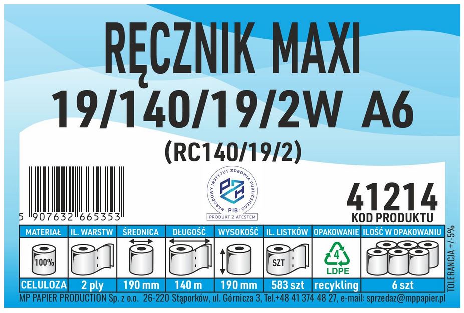 Levně Papírový ručník Maxi 19/140/19/2W 6 kusů Mp Papír