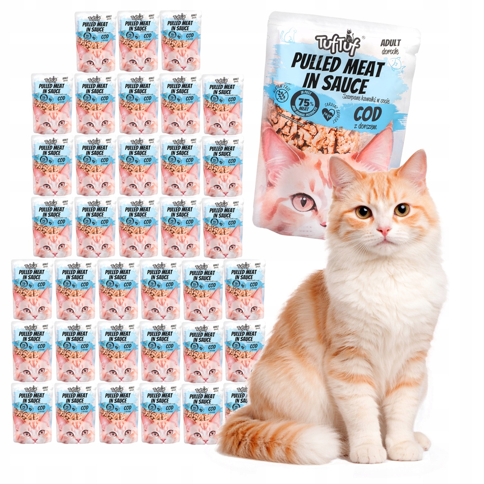 Levně Mokré Krmivo Pro Kočky Tuf Tuf kapsička kousky trhané s treskou 40x100g