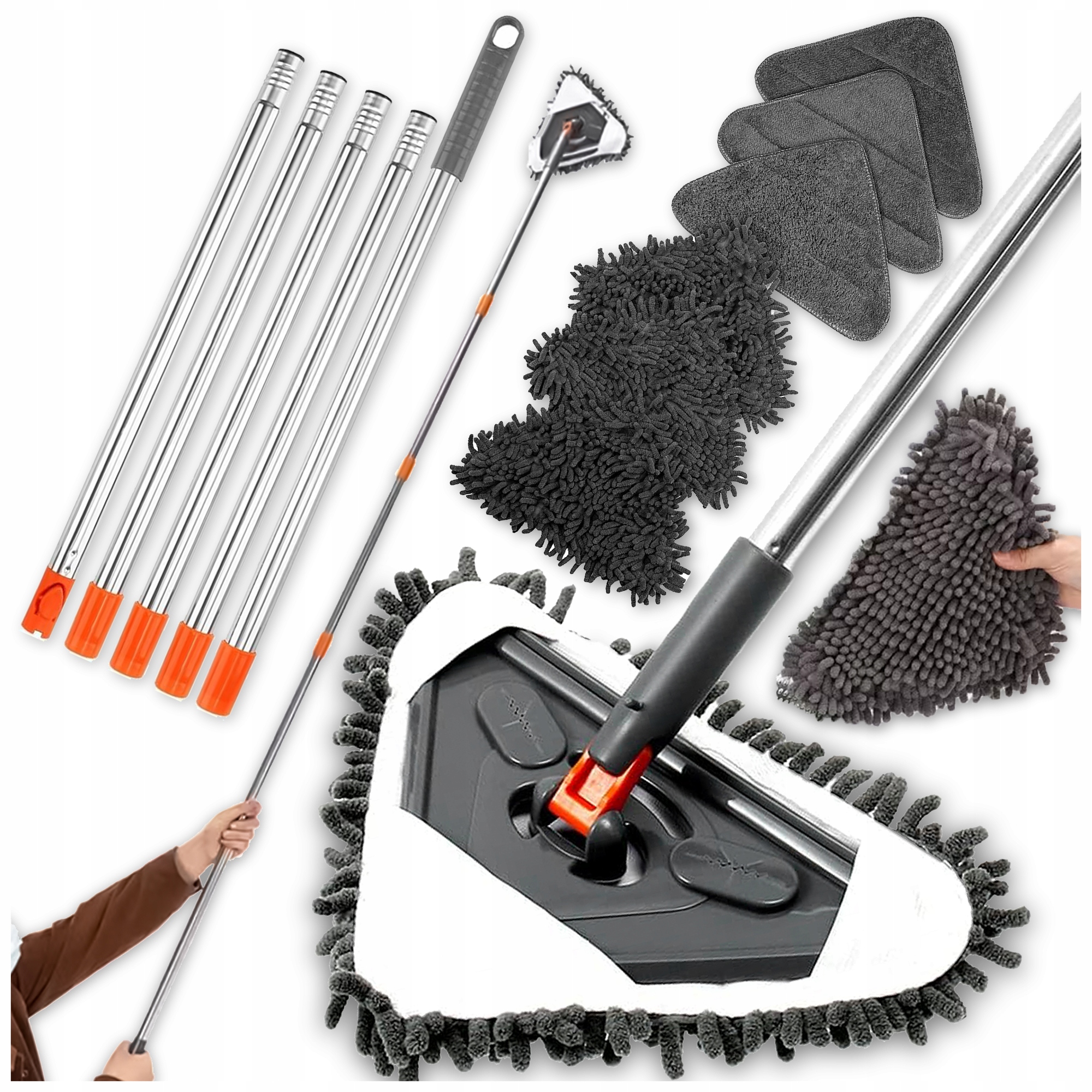 Levně Trojúhelníkový Rotační Teleskopický Podlahový Mop 6 Vložek Z Mikrovlákna