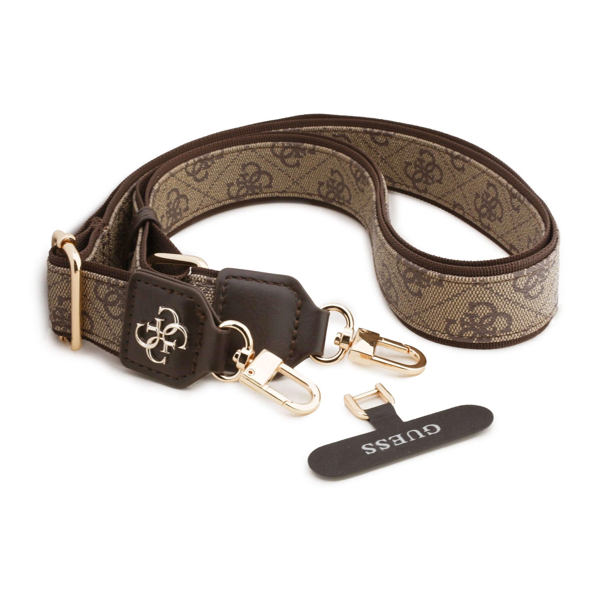 Guess Crossbody Pasek, Smycz do telefonu ze skóry z metalowym logo 4G Brąz