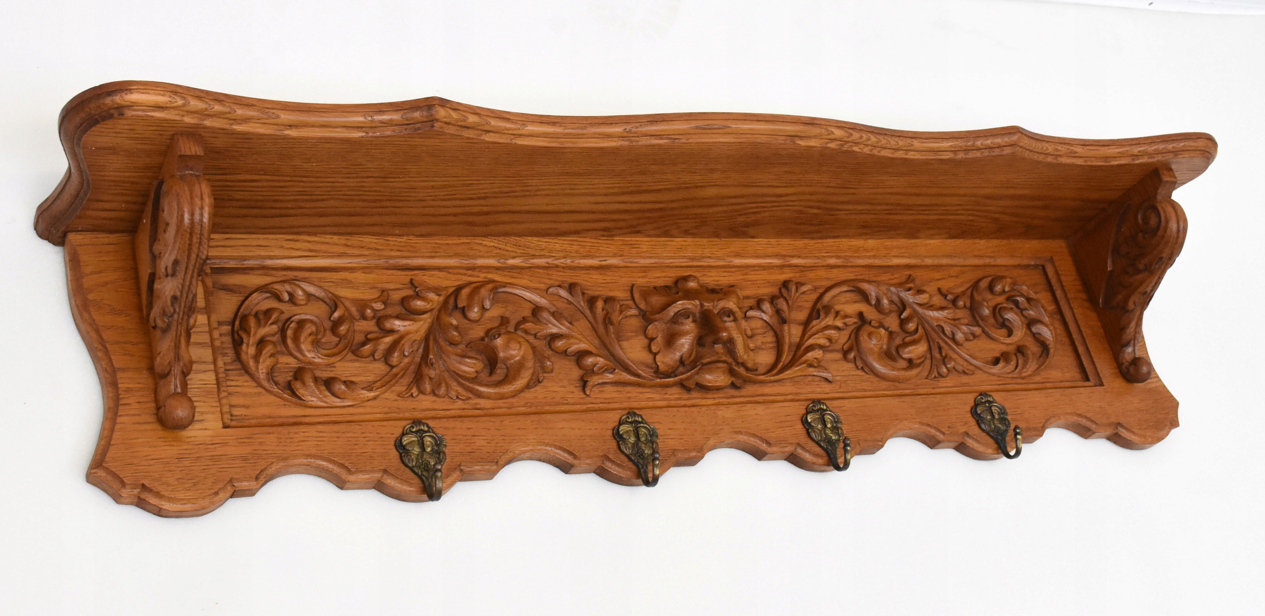 DĘBOWY WIESZAK PÓŁKA WISZĄCA, RZEŹBY, h28x122x21cm