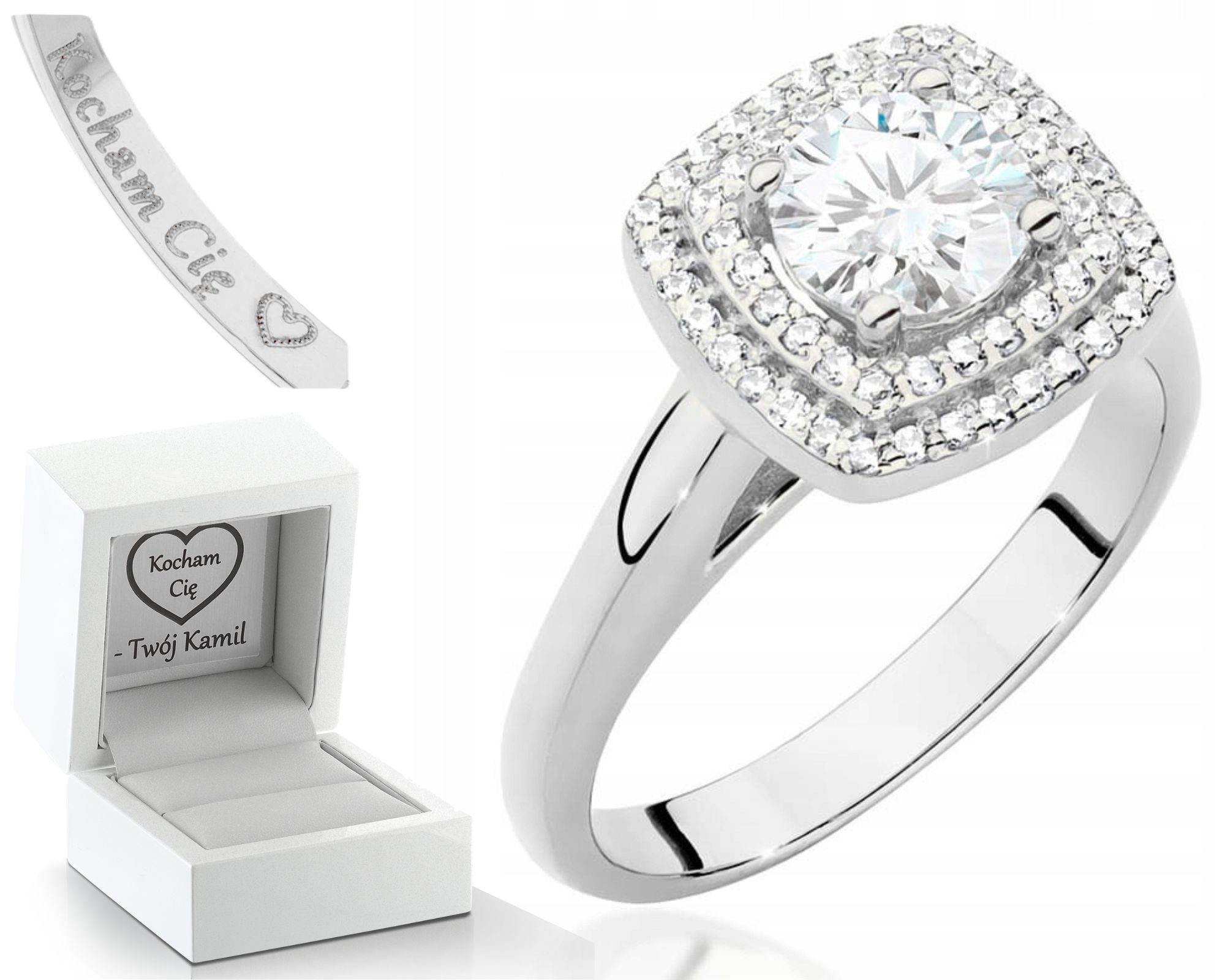 Bílé Zlato Prstýnek S Diamanty 585 Gravírování Bonus