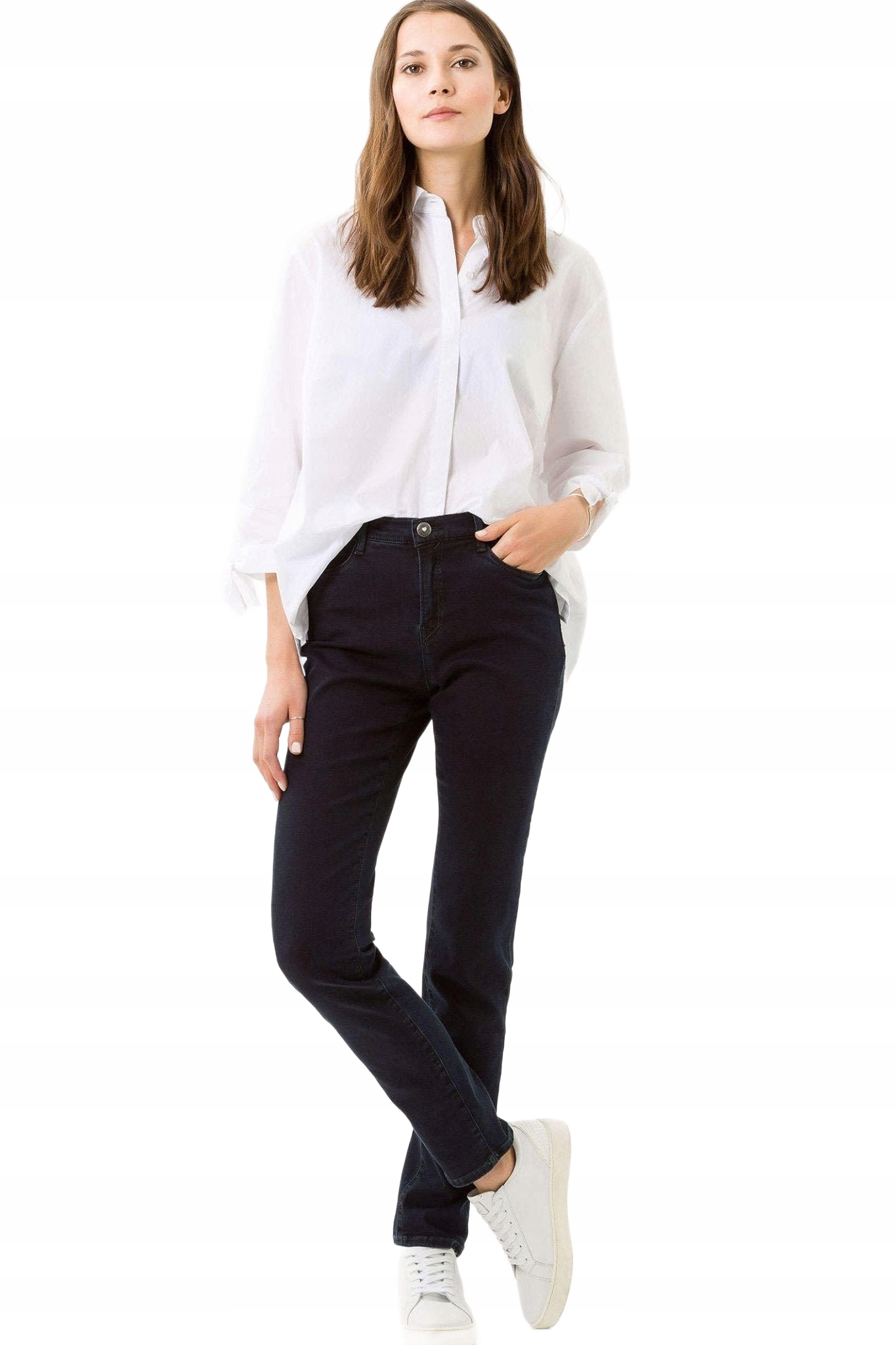 Brax Modré Jednoduché Džíny S Vysokým Pasem Z Bavlny Pro Ženy, Velikost 36/32 Jpb