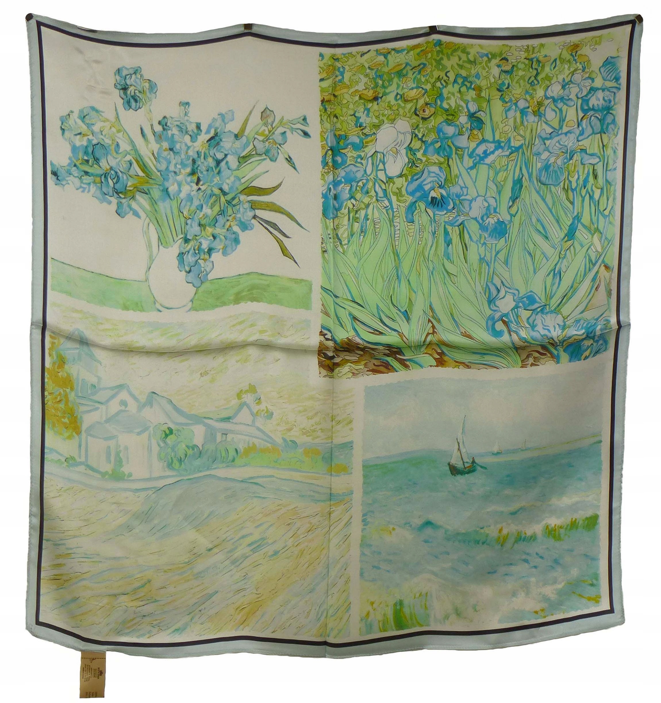 Velká hedvábná šála Wittchen s modrými kosatci v zelené barvě Van Gogh.