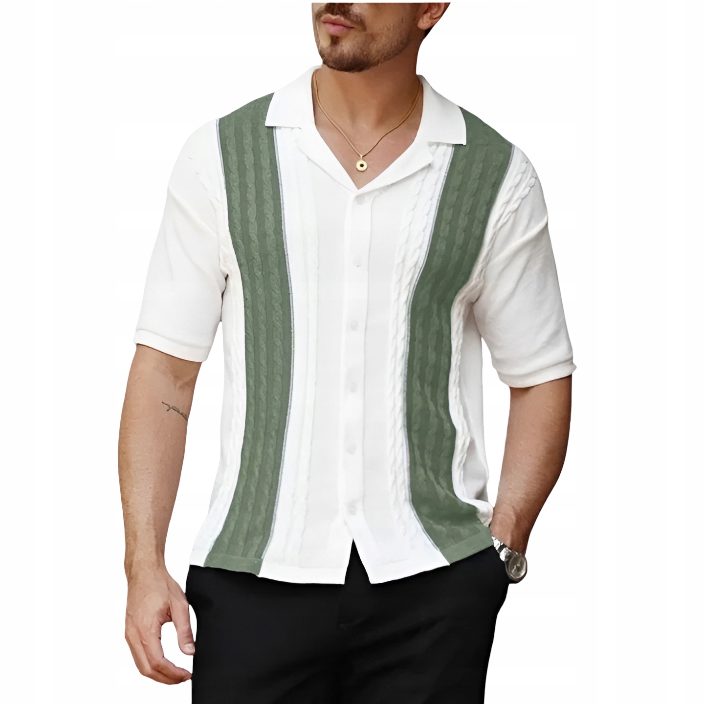 Pánská Polokošile Polní svetr Slim Fit Stylová bílá zelená M