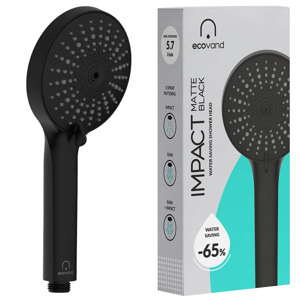 Sprchová Hlavice černá Ecovand Impact Úsporná – 65 % Vody 5.7 L/min