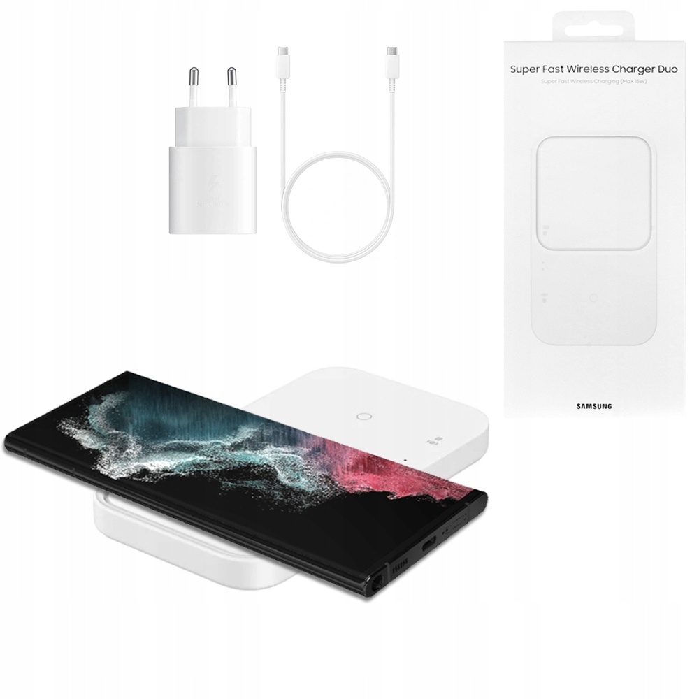 Orig Qi nabíječka Samsung Duo 2v1 15W Fc napájecí adaptér Galaxy S21 S22 S23 Ultra