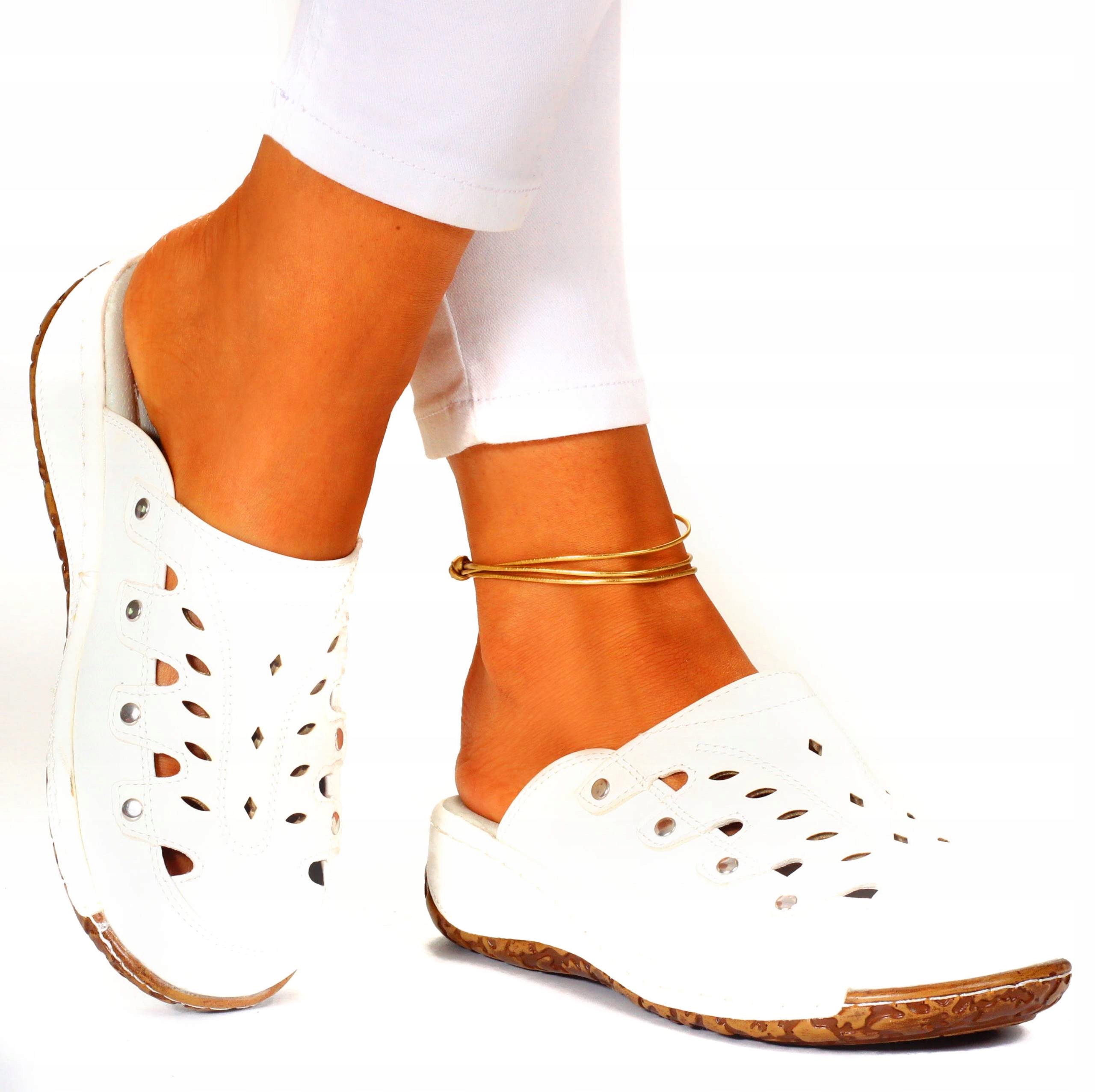 Ortopedyczne Klapki Damskie Lekkie Szyte Skóra