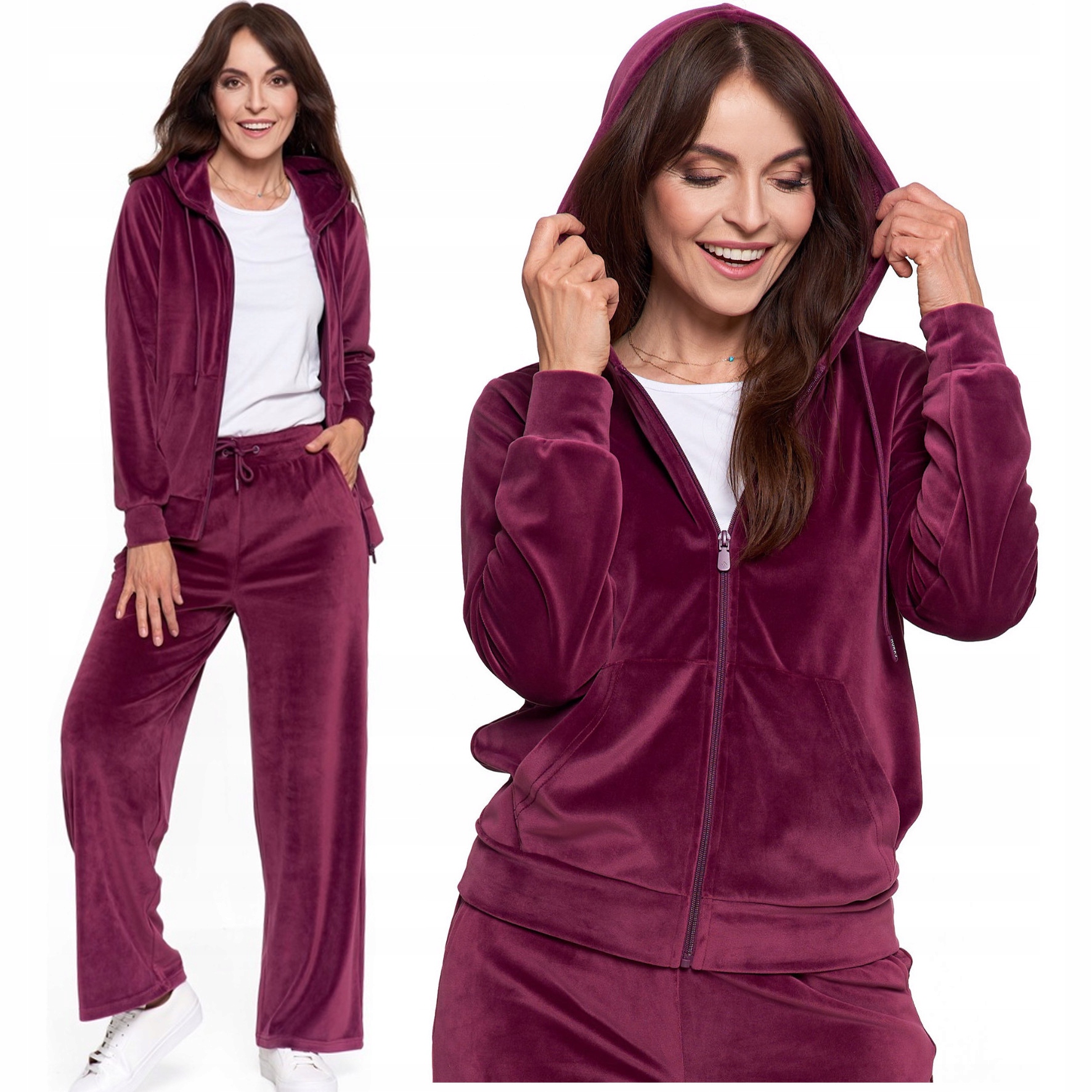 Komplet Dres damski welurowy Bluza rozpinana Moraj Kaptur Violet XXXL*3XL