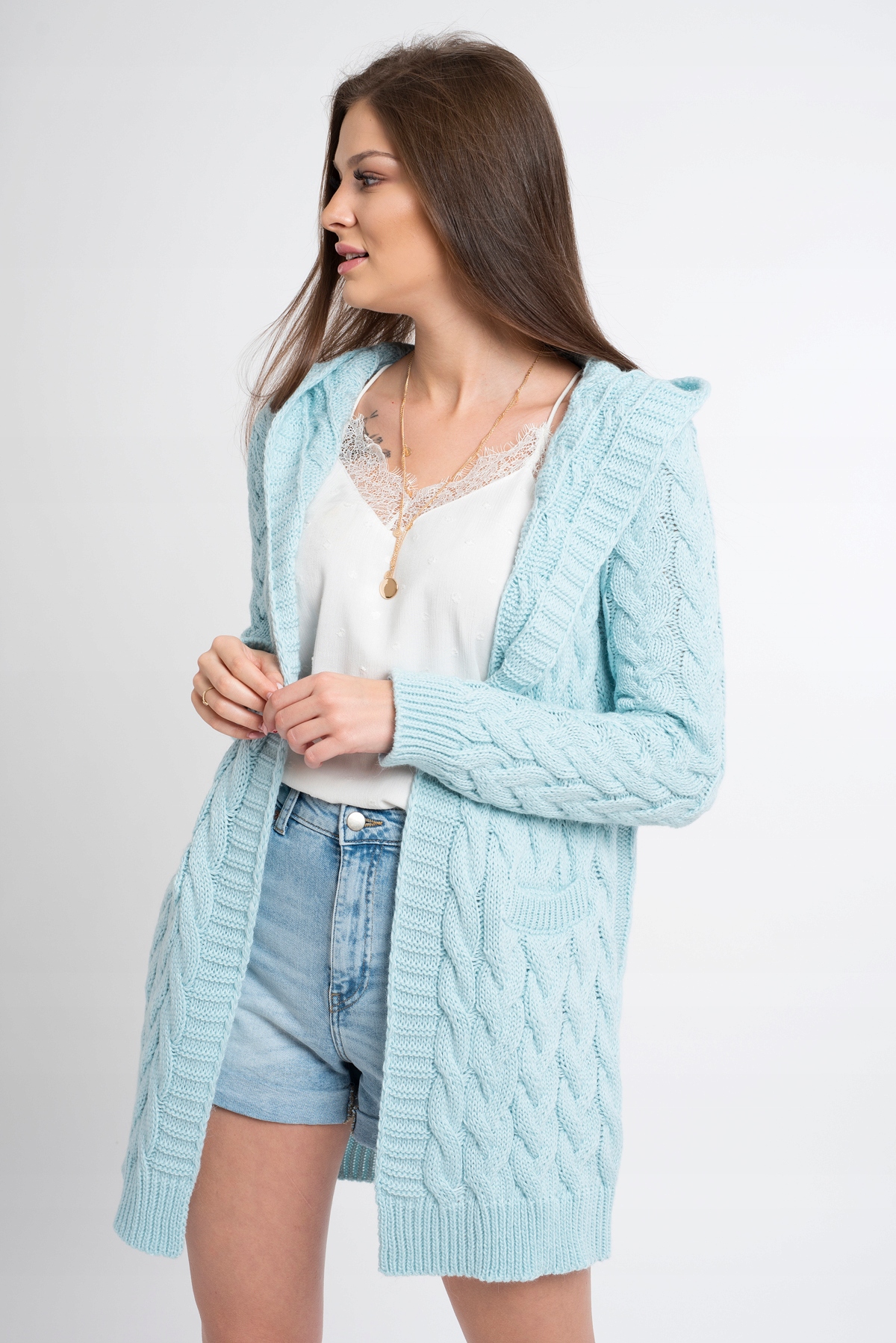 GLORIA BLOGERSKI CIEPŁY KARDIGAN Z KAPTUREM S/M Model GLORIA