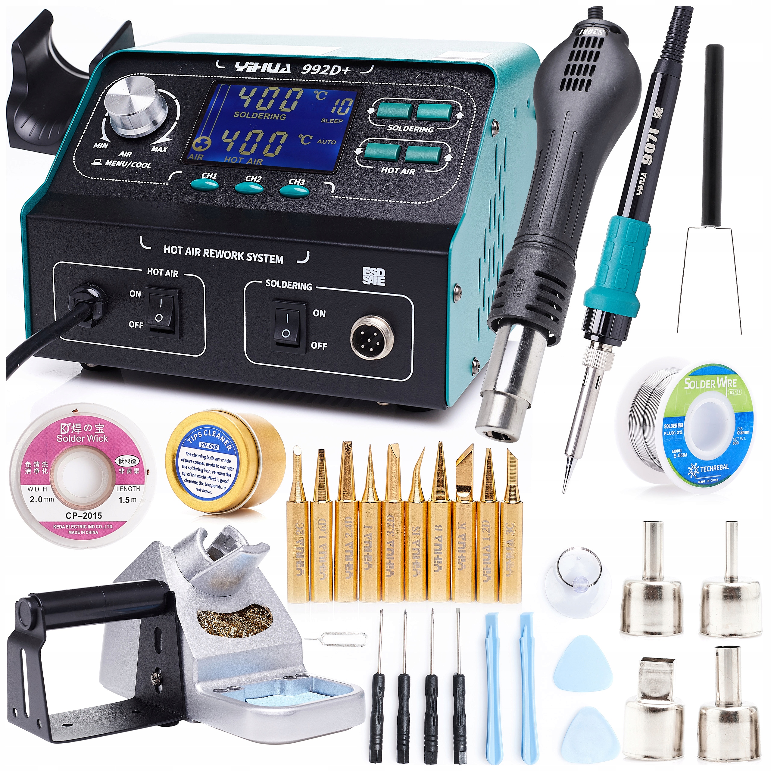 Set Pájecí Stanice 2V1 Hot Air Yihua 992D+ 10x Groty Příslušenství Gsm